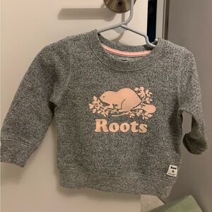 Roots Baby Heather Gray Sweatshirt with Pink Logo